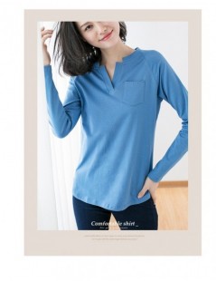 T-Shirts new 2019 autumn long sleeve v-neck slim t-shirt woman fashion casual pocket woman t shirt solid plus size tshirt fem...