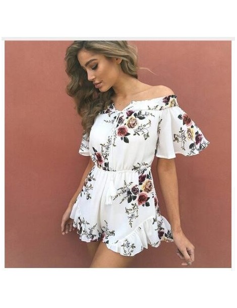 Rompers 2018 Summer Fashion V-neck Women Playsuit Off-shoulder Ruffles Floral Print Sweet Female Casual High Waist Jumpsuit P...