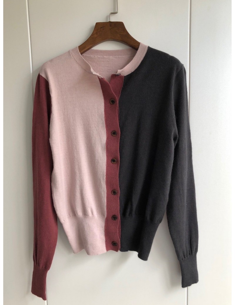 Cardigans Three-color Colorblock Cardigan 2019 Autumn and Winter New Temperament Models Knitted Long-sleeved Cardigan Women S...
