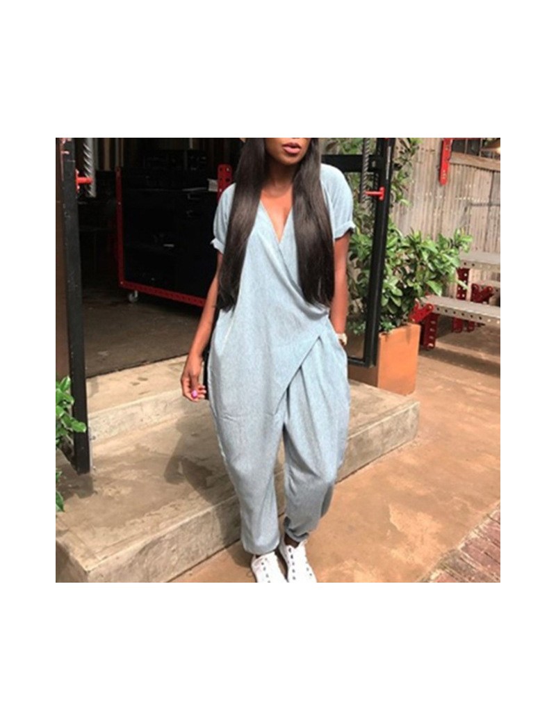 Women Jumpsuit Ladies Beach Summer Plus Size Casual Fashion Holiday Baggy Loose Harem Solid Pants One Piece Overall - Gray -...