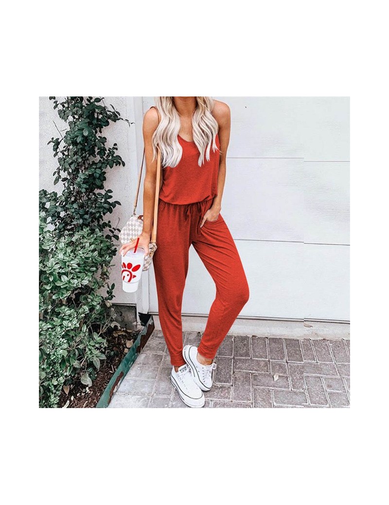 Sexy Simple Jumpsuits Suits Ankle-Length Pants Loose Solid Bodysuits 2019 Sleeveless Straps Cozy Breathable Jumpsuit - orang...