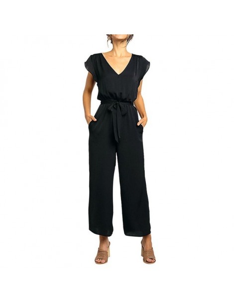 Jumpsuits Fashion Womens Belt Bandage Short Sleeve Jumpsuit elegant Solid V-Neck black bodycon jumpsuits romper women Playsui...
