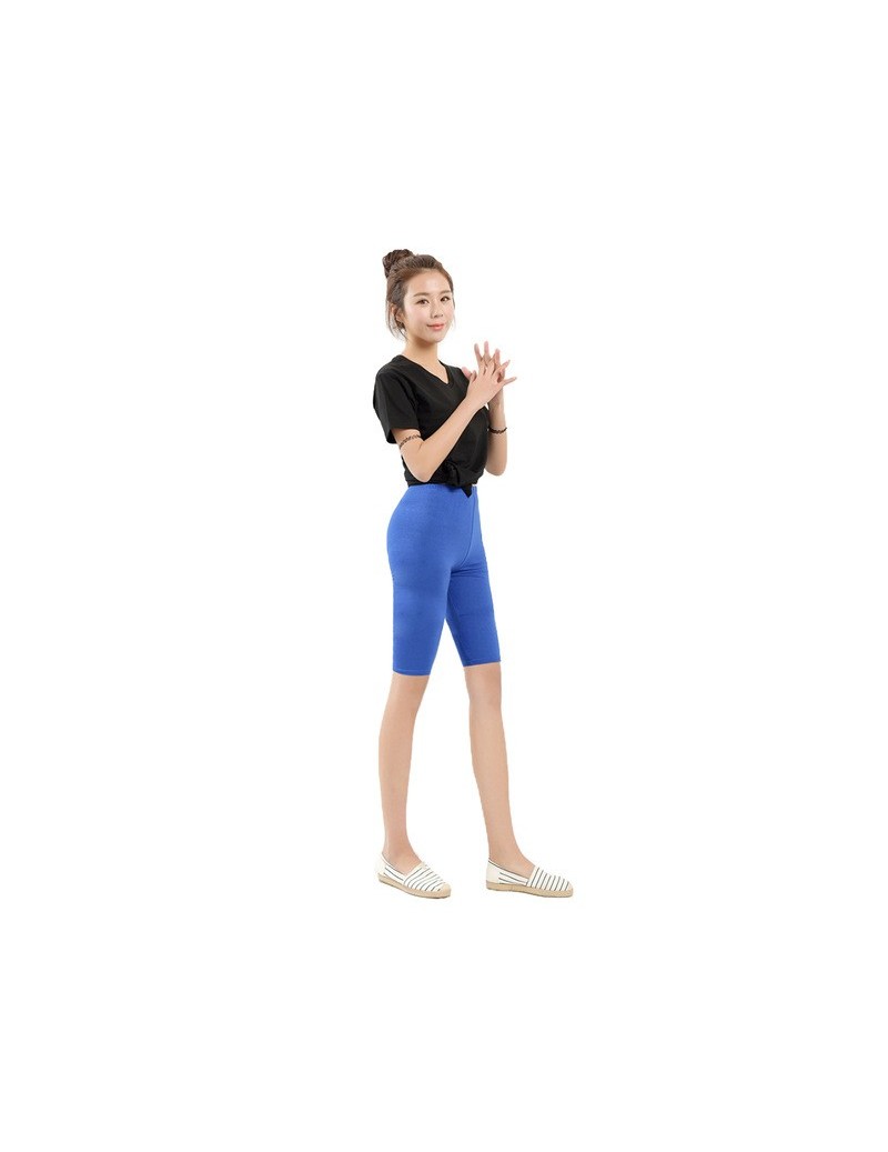 Women Short Knee Length Elastic Solid Color Ladies Casual Trousers Fitness Plus Size 3-5XL JL - sapphire - 463928904442-5