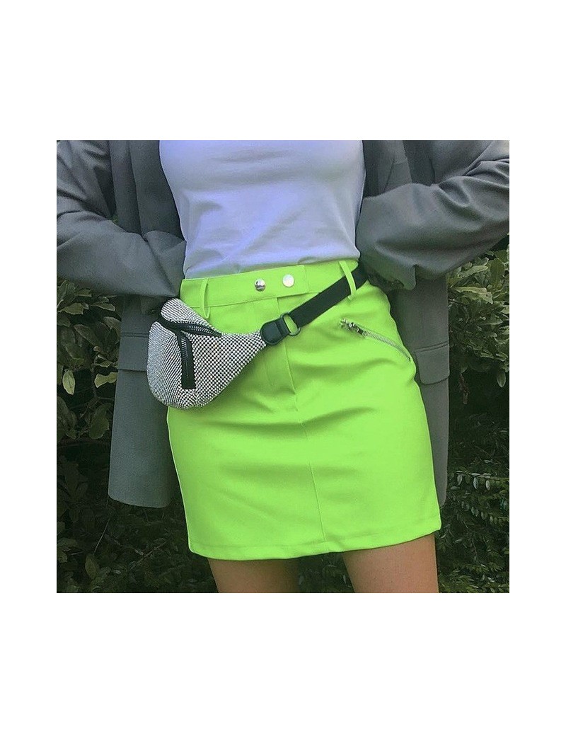 Fashion Summer Women High Waist Zipper Mini Skirts Sexy Club Sexy Neon Color Slim A-Line Skirts - Green - 4Z4174340222