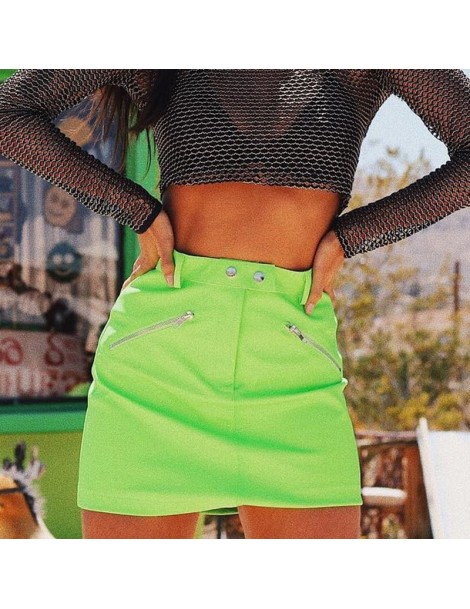 Skirts Fashion Summer Women High Waist Zipper Mini Skirts Sexy Club Sexy Neon Color Slim A-Line Skirts - Green - 4Z4174340222...