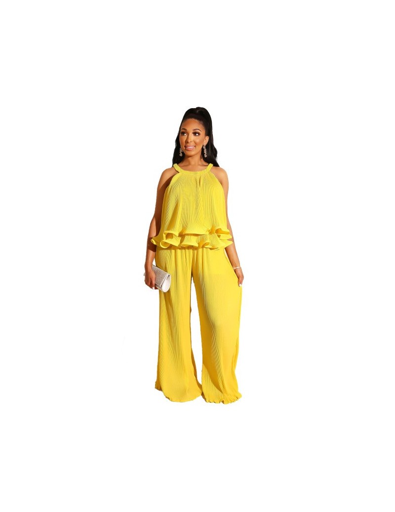 Sexy Halter 2 Piece Set Women Pant and Top Solid Female Wide Leg Pants Set Loose Yellow Red Women Set Matching Set - Yellow ...