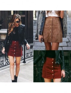 Skirts Women High Waist Bodycon Suede Leather Pocket Preppy Short Mini Skirts - Wine Red - 483912607853-1 $25.98