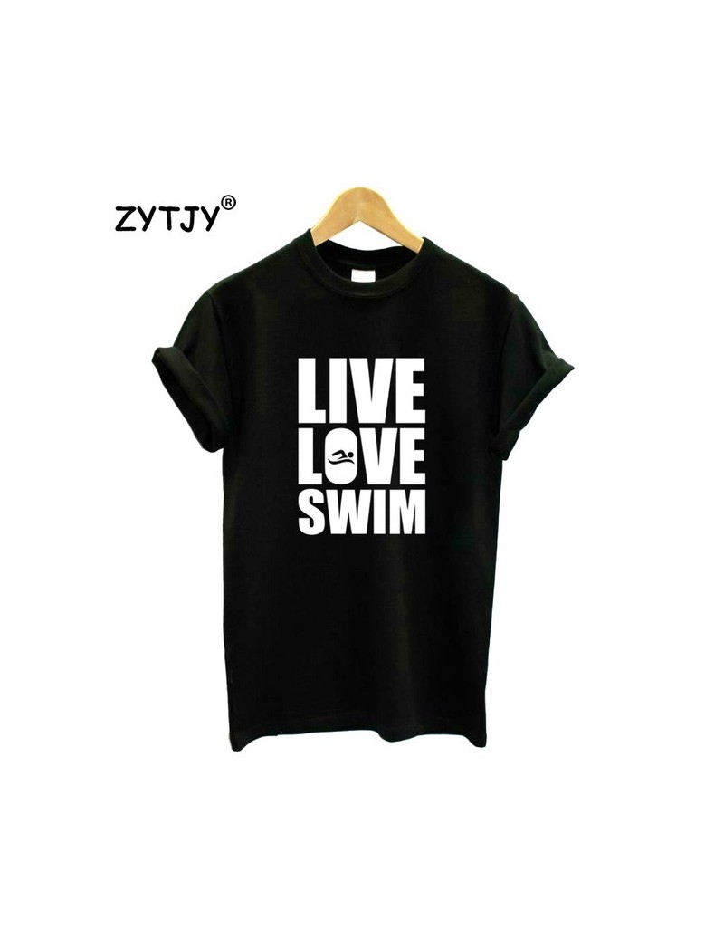 Live Love Swim Letters Print Women tshirt Casual Cotton Hipster Funny t shirt For Girl Top Tee Tumblr Drop Ship BA-158 - Bla...