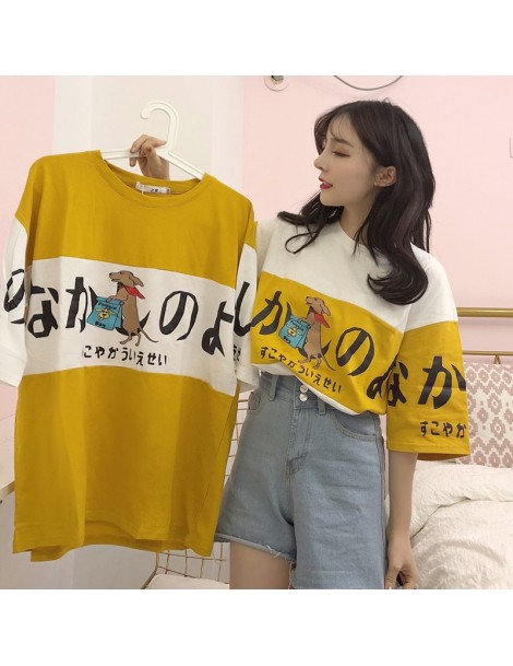 T-Shirts Ulzzang summer cute Japanese cartoon tops new Harajuku female Three Quarter Korea large size loose casual fun Cotton...