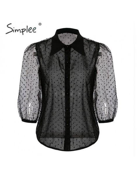 Blouses & Shirts Women elegant mesh white chiffon blouse Long sleeve buttons blouses and tops Fasion office ladies plus size ...