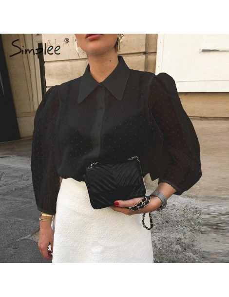 Blouses & Shirts Women elegant mesh white chiffon blouse Long sleeve buttons blouses and tops Fasion office ladies plus size ...