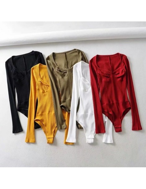 Bodysuits Ribbed Long Sleeve Sexy Bodysuit Women Autumn Fashion V-Neck Skinny Women Rompers Solid Casual Bodysuit Jumpsuit 20...