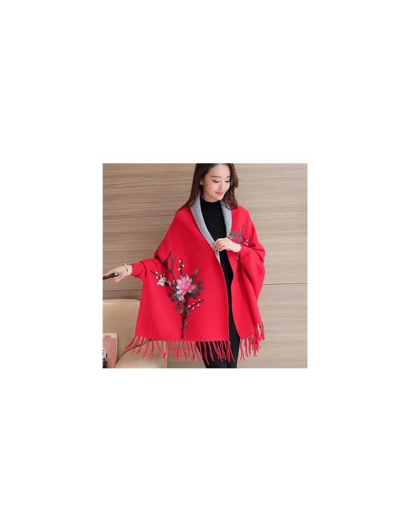 Autumn Women 2019 New Peony Embroidery Shawl Cardigan Loose Fashion Female Tassel Cardigan Bat Sleeve Knit Sweater 65934 - 6...