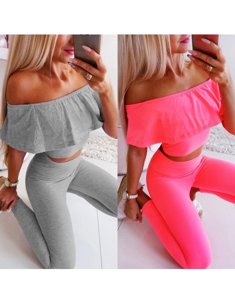 Women's Sets 2 Piece Outfits for Women Sexy Off Shoulder Short Sleeve Strapless Short Top+Elastic Waist Pencil Pants Solid Co...