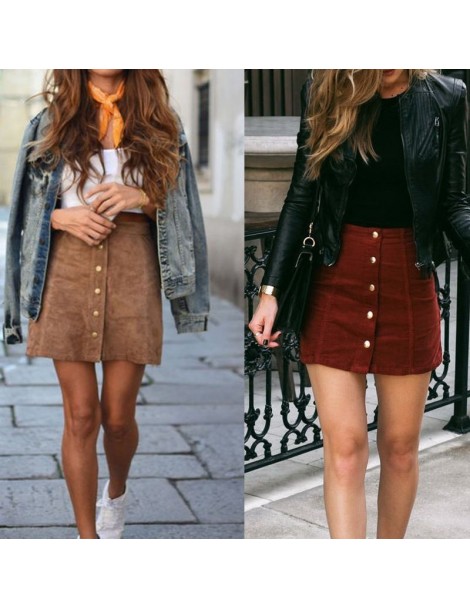 Skirts Women High Waist Bodycon Suede Leather Pocket Preppy Short Mini Skirts - Wine Red - 483912607853-1 $25.98