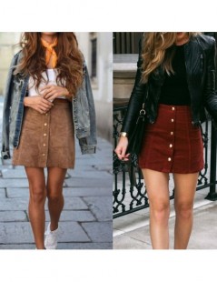 Skirts Women High Waist Bodycon Suede Leather Pocket Preppy Short Mini Skirts - Wine Red - 483912607853-1 $26.76