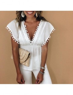 Tank Tops Women Ladies Tassels Deep V Neck Lace Sexy Tops Sleeveless Loose Casual Summer Solid White Tank Top - White - 4B300...