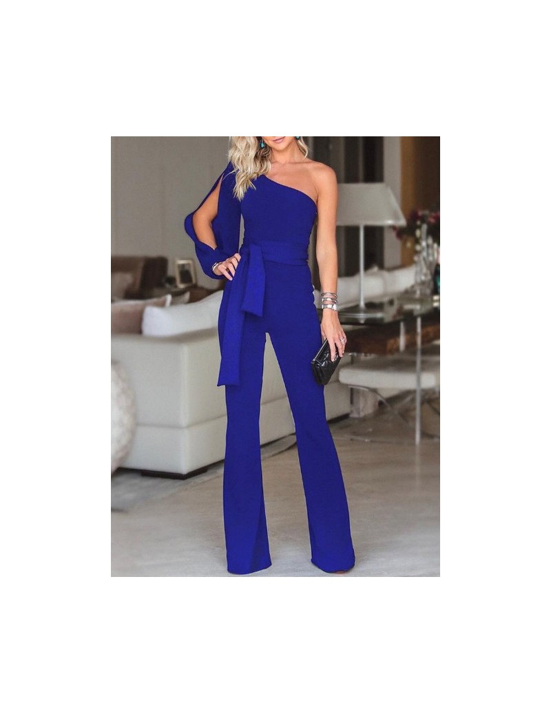 Women One Shoulder Long Sleeve Straight Jumpsuit Loose Overalls Pants Women Summer Party White Elegant Soft Workwear Jumpsui...