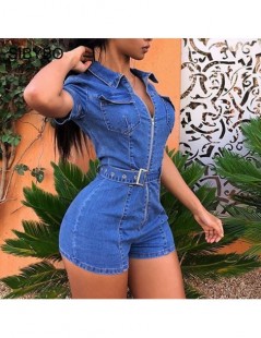 Rompers Sashes Denim Summer Playsuit Women Fashion Front Zipper Skinny Sexy Short Jumpsuit Women Pockets Casual Women Rompers...