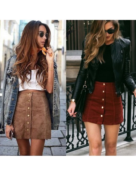 Skirts Women High Waist Bodycon Suede Leather Pocket Preppy Short Mini Skirts - Wine Red - 483912607853-1 $26.76