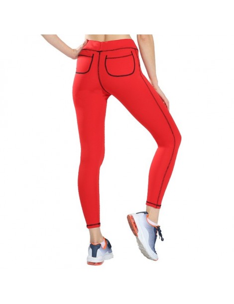 Fashion Push Up Leggings Women Casual Skinny Bodybuilding Leggins Workout Legging Pockets Trousers 4 Colors S-XL - Red - 4E3...
