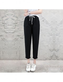 Pants & Capris 2019 New Women High Waist Elastic Harem Pants Casual OL Cotton Linen Lady Ankle -length Capris Trouser Pencil ...
