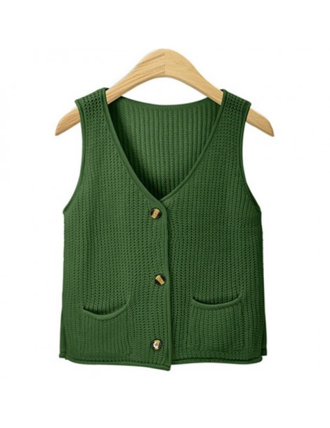 2018 Spring Autumn Wool Sweater Vest Women Sleeveless V-Neck Knitted Vests Female thin section knitted vest Vestidos - green...