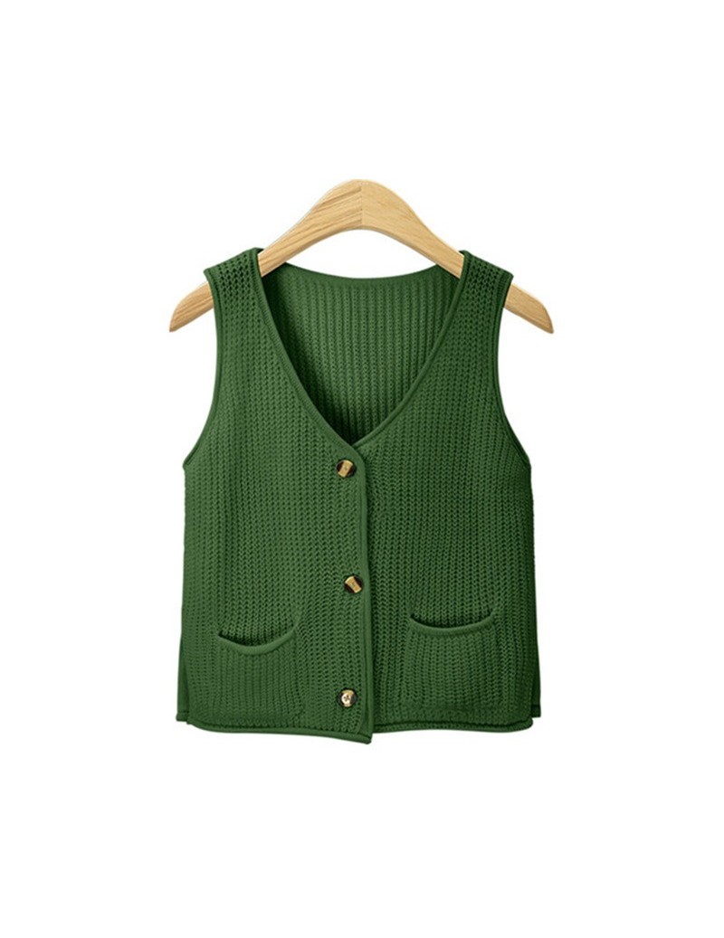 2018 Spring Autumn Wool Sweater Vest Women Sleeveless V-Neck Knitted Vests Female thin section knitted vest Vestidos - green...