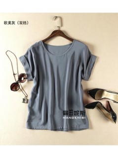 Blouses & Shirts Summer new arrive high quality 100% silk office lady blouse short sleeved - grey - 443932767119-17 $40.41