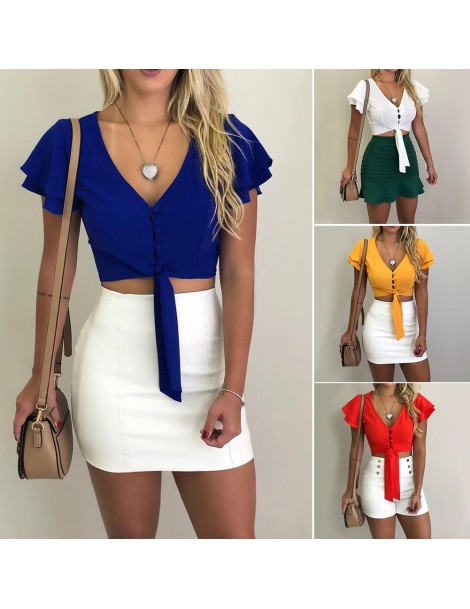 Blouses & Shirts Short Sleeve Shopping Casual Party Club Slim Fit Women Shirt V Neck Crop Tops Daily Sexy Summer Solid Travel...