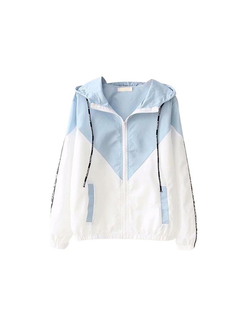 New Spring And Autumn Women's College Style Coat Loose Color-assorted Sun Protective Clothing Sports Casual Thin Coat - Blue...