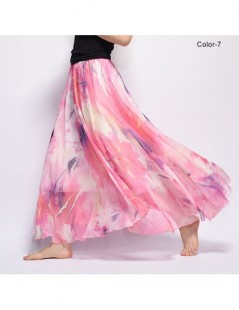 Skirts New Fashion 2018 Women's BOHO Elegant Florals Print Chiffon Long Skirt Ladies Slim High-Waist Elastic Waist Pleated Sk...