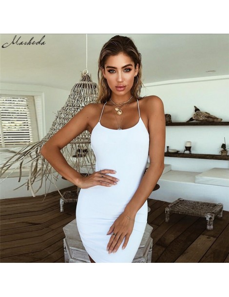 Dresses 2018 New Summer Black And White Ladies Sexy Halter Sheath Dress Tight Solid Color Sleeveless Backless Beach Dress - B...