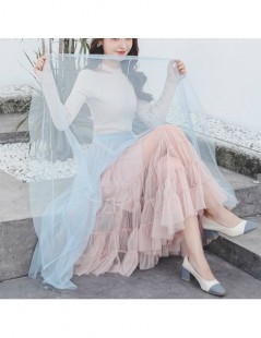 Skirts Super Cchic Contrast Color Tutu Tulle Skirts Spring Autumn Puff Patchwork Pleated Mid Calf Long Skirts Pink Ivory Blac...