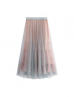 Skirts Super Cchic Contrast Color Tutu Tulle Skirts Spring Autumn Puff Patchwork Pleated Mid Calf Long Skirts Pink Ivory Blac...