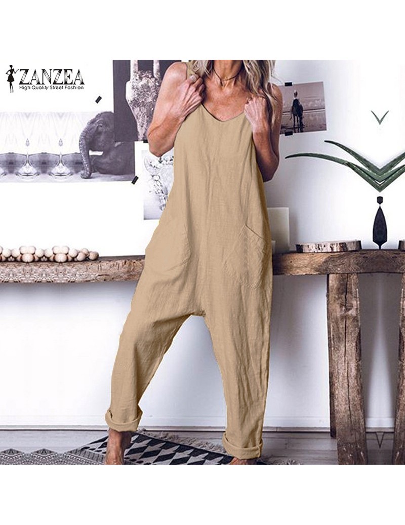 Jumpsuit Vintage Solid Combinaison Femme Women Sexy Sleeveless Backless Overalls 2019 Summer Long Mono Mujer Plus Size - Bla...