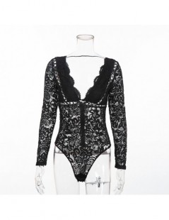 Bodysuits Summer Women Black White Lace Bodysuits Femme Body Backless Long Sleeve Skinny Sexy Rompers Femme Hollow Out Club P...