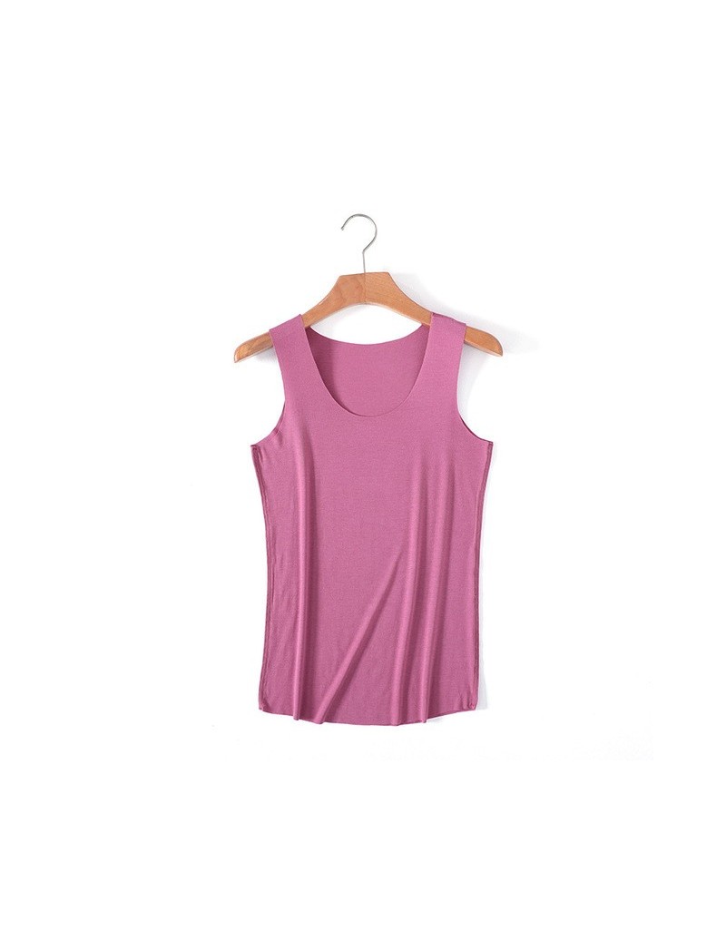 Women Basic Tank Top Slim Stretchy Viscose Tops Raw Summer Solid Colors - Purple - 4U3969910186-5