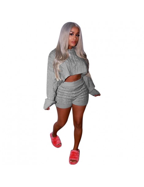 Women's Sets Women Autumn Winter Knitted Sweater Two Piece Set O Neck Long Batwing Sleeve Crop Top Shorts Sexy Night Club Out...