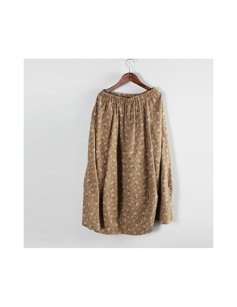 Summer Preppy Mori Style Floral Women Cotton Linen Pleated Skirt Fresh Spring Ladies Long Ankle Length Lantern Skirts - as p...
