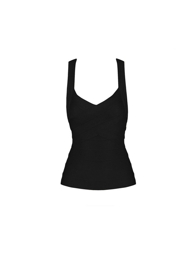 2019 New Sexy Women's Elastic Bandage Tops Stretch V-Neck Tight Lady Camis Vest Tank Tops Summer - black - 423967472710-1