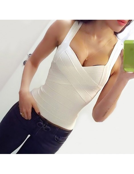 Tank Tops 2019 New Sexy Women's Elastic Bandage Tops Stretch V-Neck Tight Lady Camis Vest Tank Tops Summer - black - 42396747...