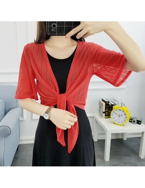 Shrugs Hollow Out Summer Women V-Neck Knitted Casual Short Sleeve Cardigans Sweaters Lady Knitting Shrugs Open Stitch Shawl O...