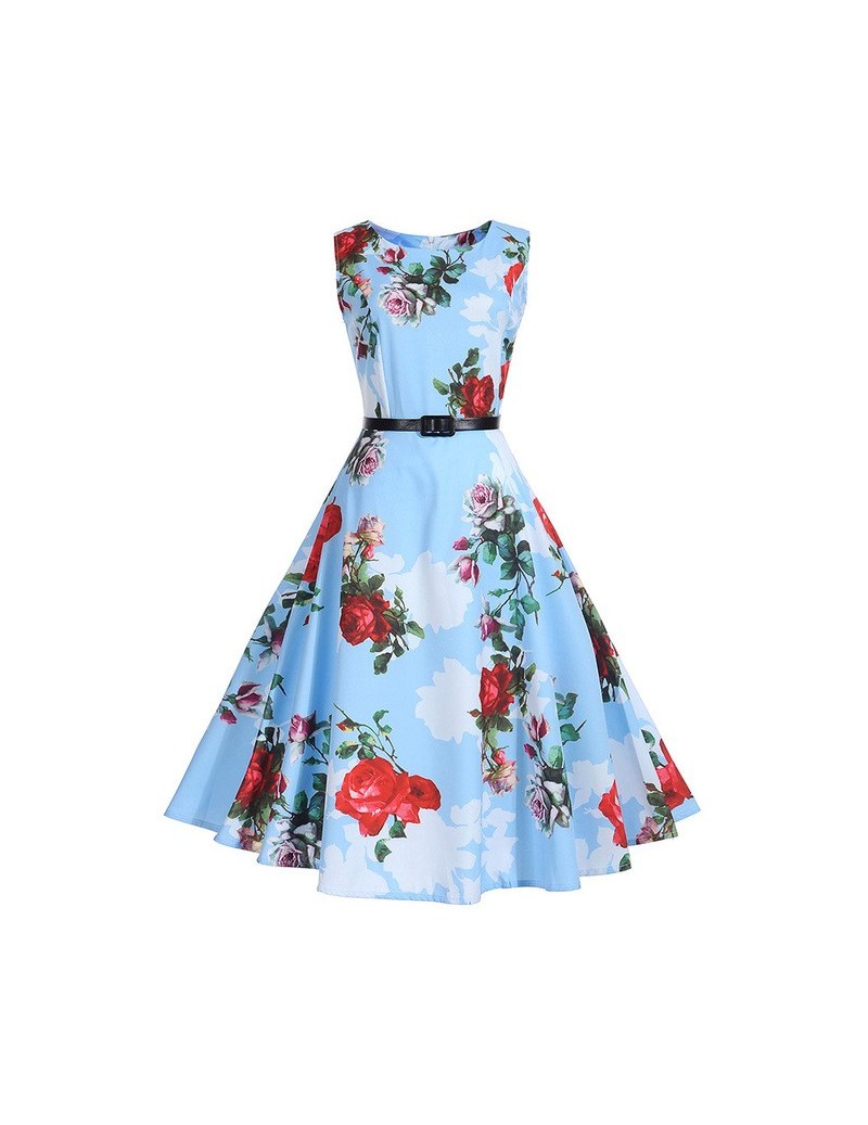 2019 Floral Print Summer Women Dress Hepburn 50s 60s Retro Swing Vintage Dress A-Line Party Dresses With Belt Jurken Plus Si...