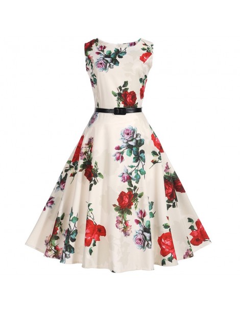 Dresses 2019 Floral Print Summer Women Dress Hepburn 50s 60s Retro Swing Vintage Dress A-Line Party Dresses With Belt Jurken ...