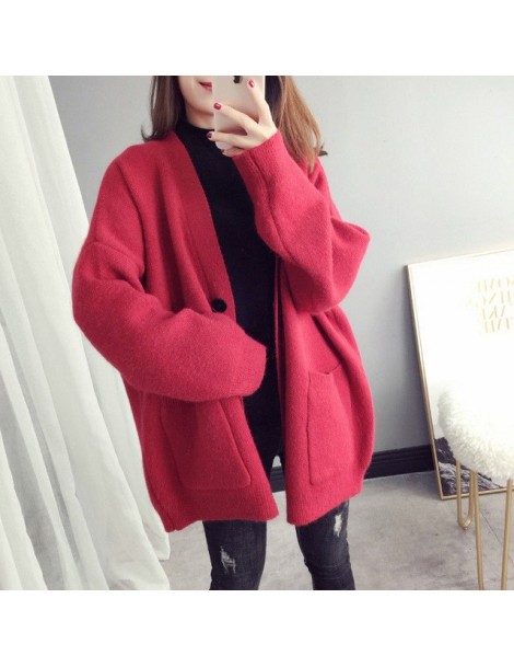 2019 Fashion Basic Women Knitted Cardigans Tide Solid Loose Casual Long Sleeve Elegant Sweaters Coat Female Jacket - red - 4...