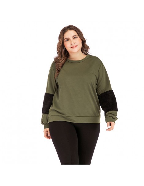 Hoodies & Sweatshirts Woman Plus Size Casual Tops Fashion Patchwork Contract Color Sweatshirts 2019 Spring Long Lantern Cloth...