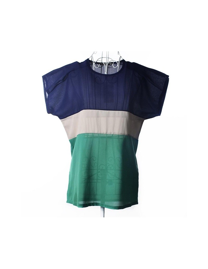 Tank Tops 2019 Hot Women Three-color Stitching Color Cambric Chiffon Shirt Plus Size Loose Short-sleeve Chiffon Top T-shirt -...