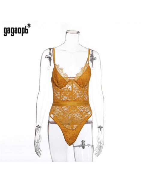 Bodysuits 2019 Summer Lace Bodysuit Women Hollow Out Bodycon Sexy Bodysuit Jumpsuit Overalls Streetwear - YELLOW - 4239913727...