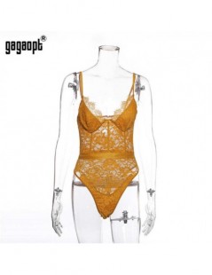 Bodysuits 2019 Summer Lace Bodysuit Women Hollow Out Bodycon Sexy Bodysuit Jumpsuit Overalls Streetwear - YELLOW - 4239913727...